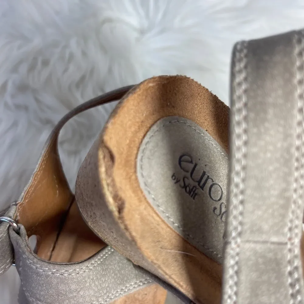 Euro Soft By‎ Soft Elda Tan Suede Cork Wedge Sandals Sz 8